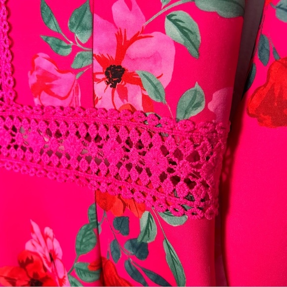 Alexia Admor Alexa Long Sleeve Lace Trim Mini Dress Hot Pink‎ Floral Size 8 - Picture 6 of 11
